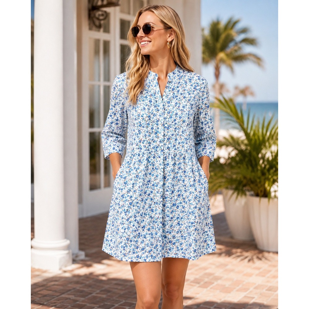 NWT‎ Tuckernuck Bluebell Floral Ditsy Calico Royal Shirt Dress ($198) Size XS